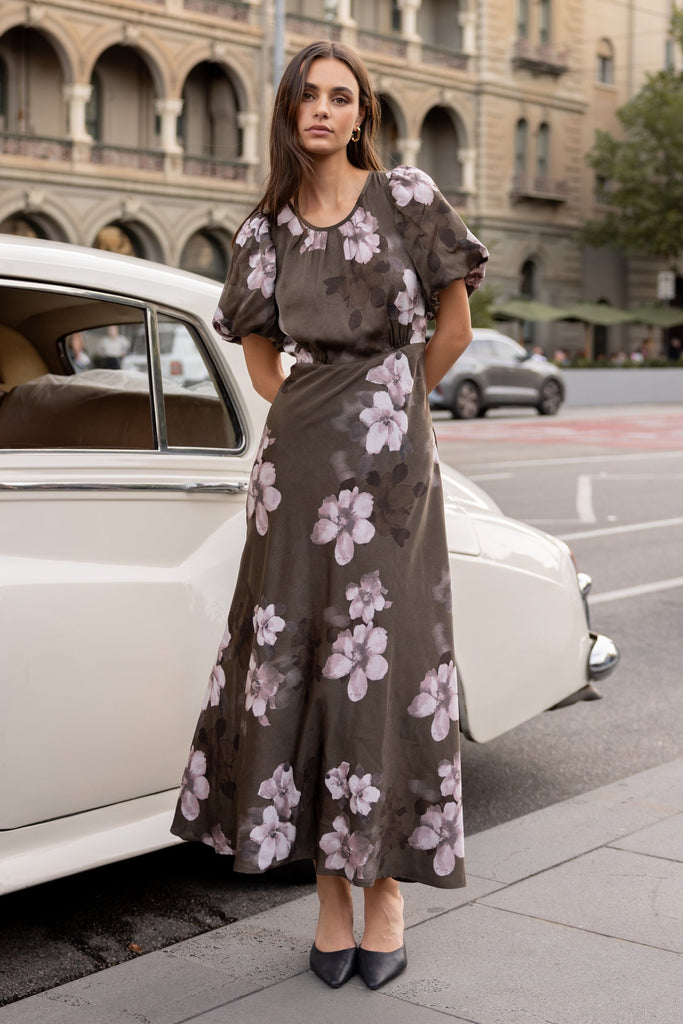 Stage Cocoa Blossom Floral Satin Puff Sl | Flo & Frankie