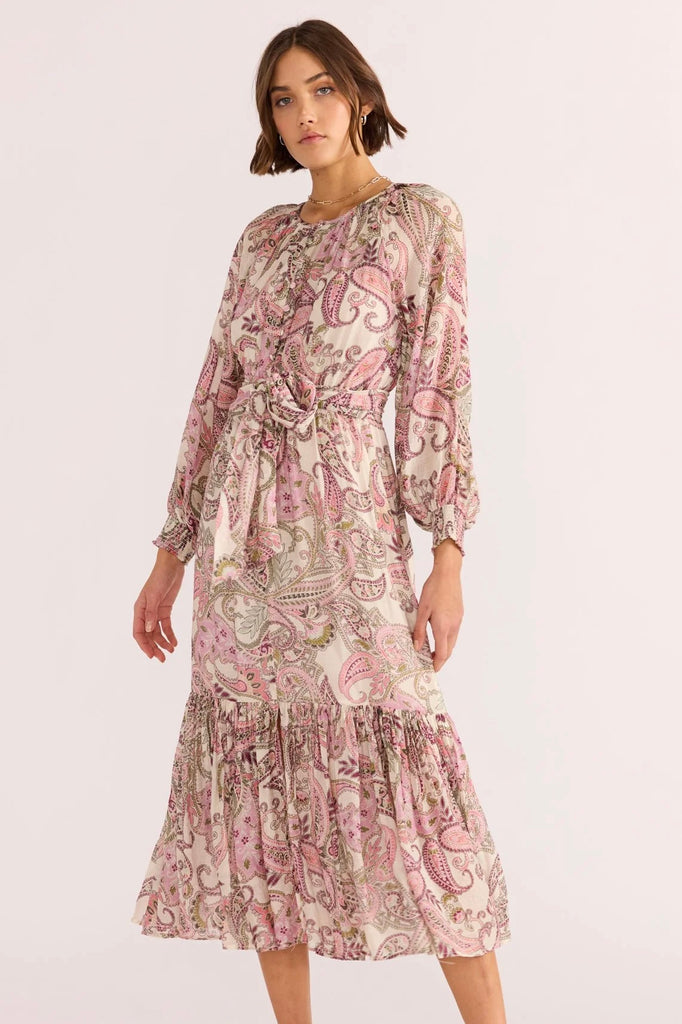 cadence midi dress Shop Cadence Pink Paisley Blouson LS Midi Dress