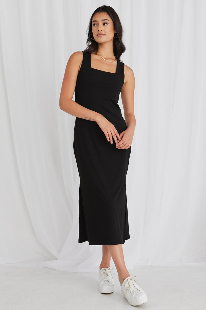 Shop Idol Black Rib Square Neck Dress Online Flo & Frankie