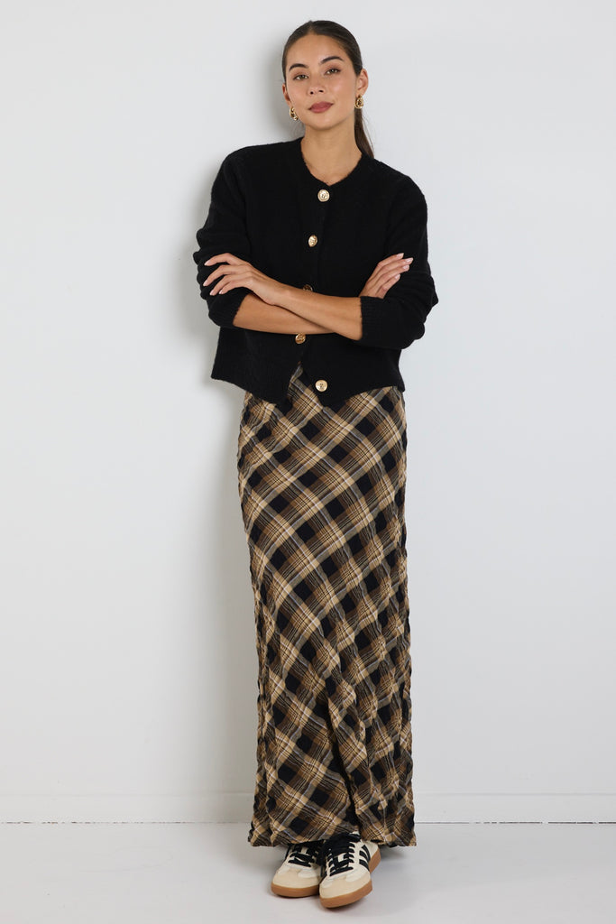 スカート Caramel HEDERA SKIRT GOLD CHECK 8Y Shop Breathe Caramel Check Bias Maxi Skirt | Flo & Frankie