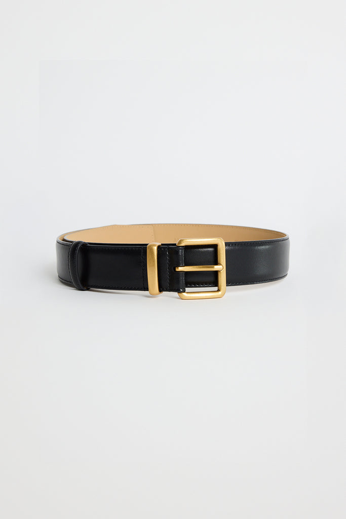 Luxe Black Leather Matte Gold Buckle Bel | Flo & Frankie