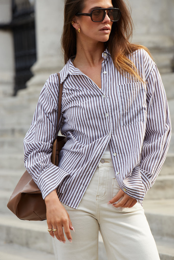 Shop You Got This Chocolate Stripe Oversized Shirt Flo Frankie