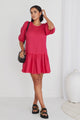 Emelia Raspberry Linen Drop Waist Smock Mini Dress