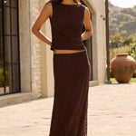 Zeus Chocolate Lace Bias Maxi Skirt