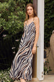 Singe Chocolate Zebra Strappy Back Tie Maxi Dress