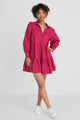 Valley Raspberry Ls Shirt Style Tiered Mini Dress