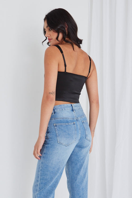 Wasp Black Satin Corset Top WW Top Georgia Mae   