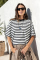 Cohesion Black White Stripe Oversized Contrast Binding Boxy SS Tee