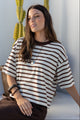 Cohesion Chocolate Vanilla Stripe Oversized Contrast Binding Boxy SS Tee