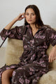 Bounty Chocolate Floral Balloon Sleeve Midi Shirt Dress