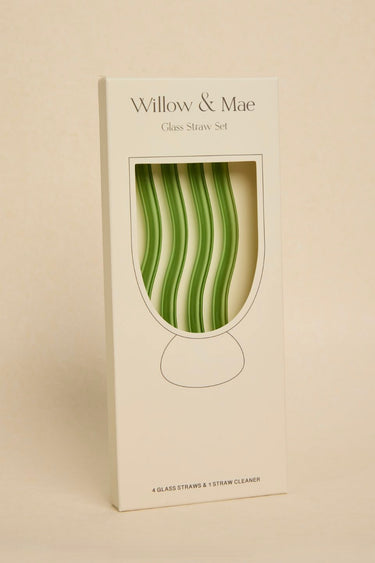 Green Curvy Reuseable Pk 4 Glass Drinking Straws