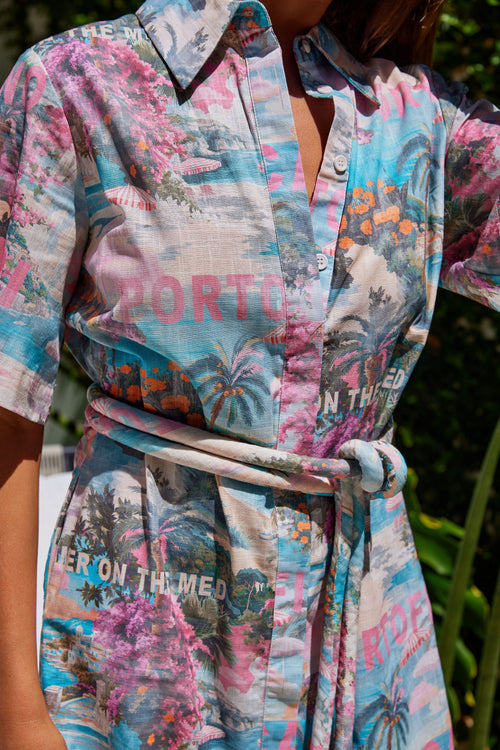 model wearing coloured dress 