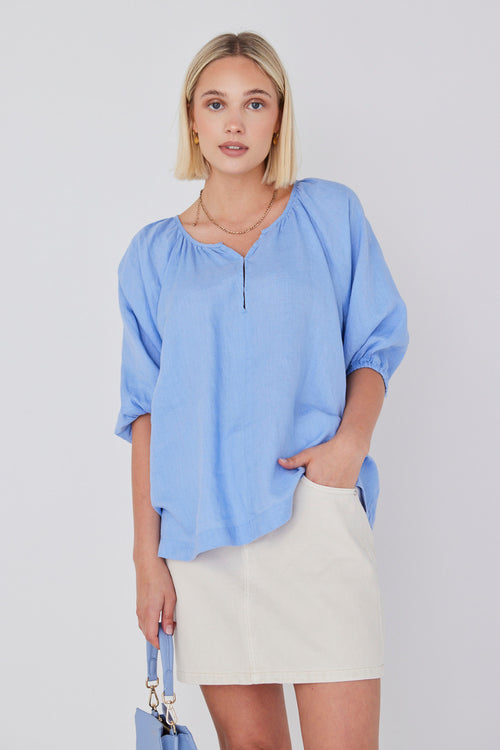 Revolution Cornflower Linen Relaxed Ss Top WW Top RE:Union   