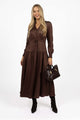 Celeste Cocoa Tencel Front Button LS Maxi Dress