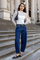 Graduate Dark Blue Stretch Barrel Jeans