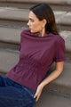 Svelte Burgundy Shirred Detail SS Tee