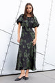 Stage Green Shadow Garden Satin Puff Sleeve Floaty Maxi Dress