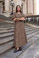 Encore Chocolate Caramel Check SS Bias Maxi Dress