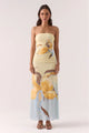 Dahlia Breeze Yellow Floral Mesh Strapless Maxi Dress