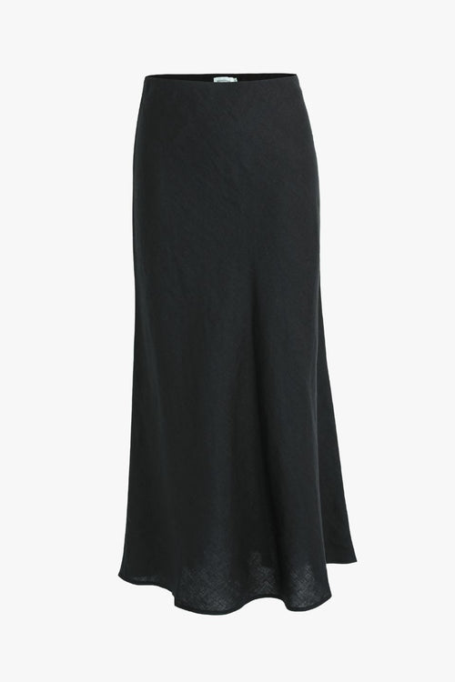 black linen midi skirt