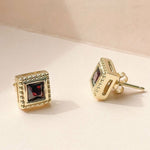 Sirius Square Gold with Black Garnet Stone Stud Earrings EOL ACC Jewellery Silver Linings   