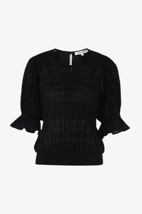 black shirred blouse