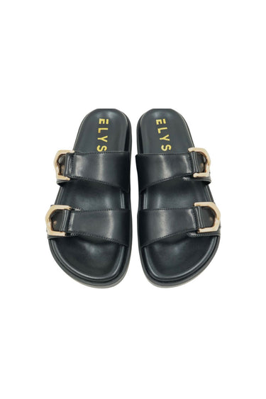 Black womens slides with gold detailing