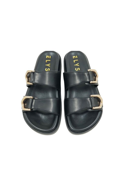 Black womens slides with gold detailing