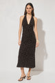 Halston Chocolate Polka Dot Mesh Halter Midi Dress