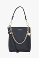 Coco Black Leather Bucket Bag with Gold Chain Detailing