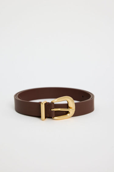 Dark Brown Gold Buckle Leather Belt