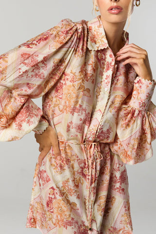 Vaughn Pink Vintage Floral LS Shirt Dress