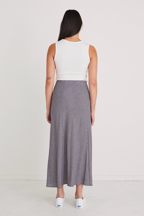 Stunning Navy Gingham Bias Midi Skirt WW Skirt Among the Brave   