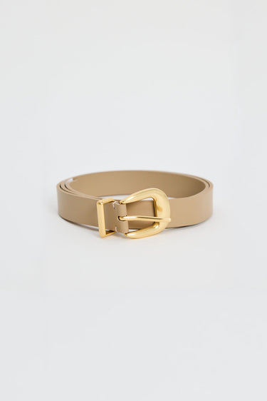 Sand Gold Buckle Leather Belt