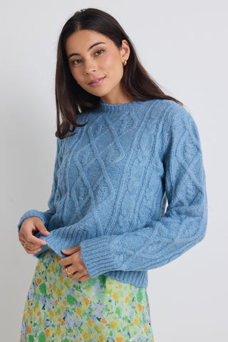 Sky Blue Cable Knit Sweater