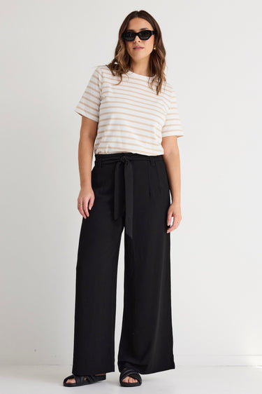 Sydney Black Crepe Wide Leg Tie Belt Pant