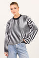 Unite Black White Stripe Long Sleeve Contrast Binding Boxy Tee