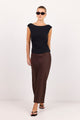 Bliss Dark Chocolate Linen Bias Midi Skirt
