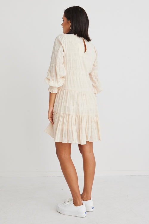 Millie Ecru Shirred Cotton Ls Tiered Mini Dress WW Dress Ivy + Jack   