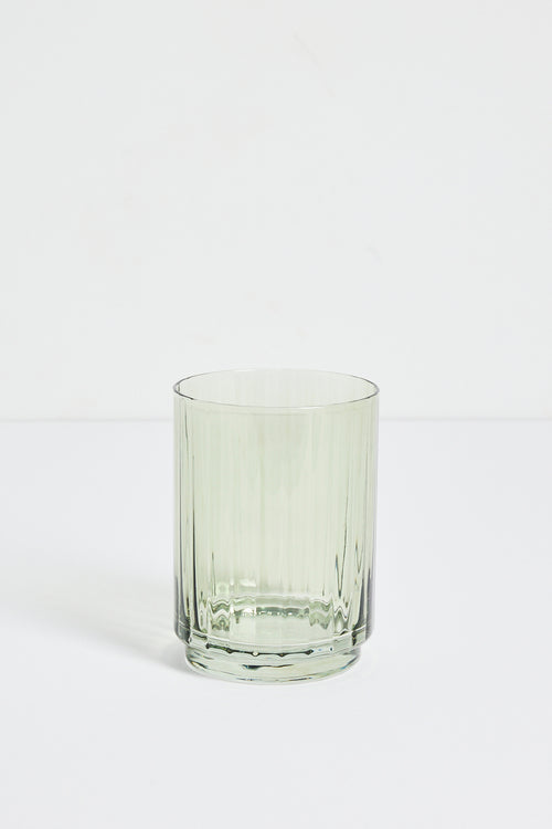 two green ribbed tumblers