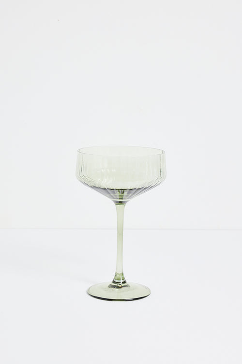 set of 2 olive green ribbed cocktail glasses