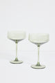 Olive Green Ribbed Set 2 Coupe Cocktail Glasses