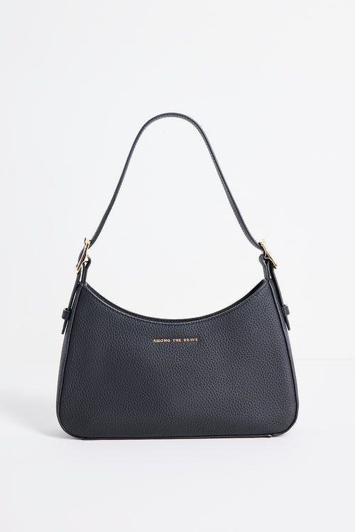 Black Leather Double Buckle Shoulder Bag