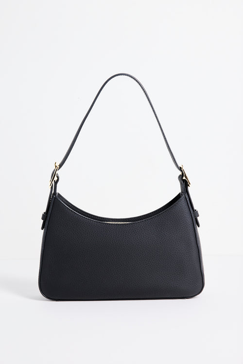 Black Leather Double Buckle Shoulder Bag