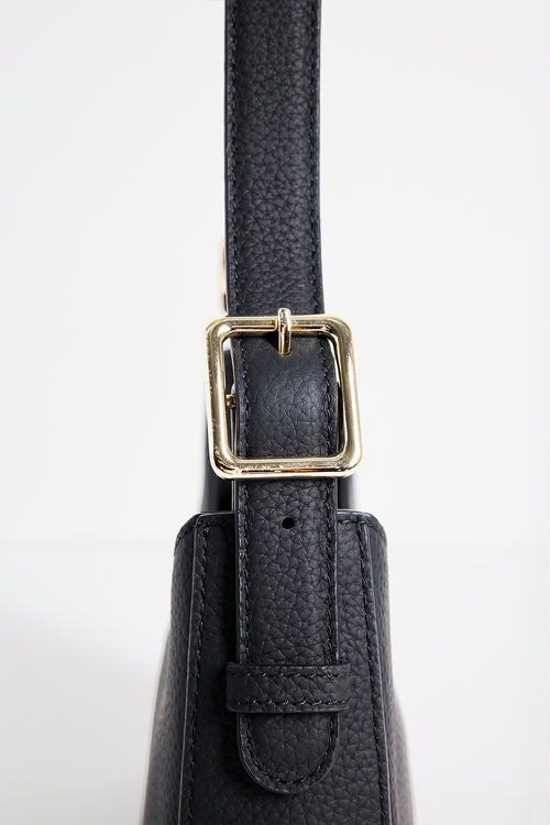 Black Leather Double Buckle Shoulder Bag