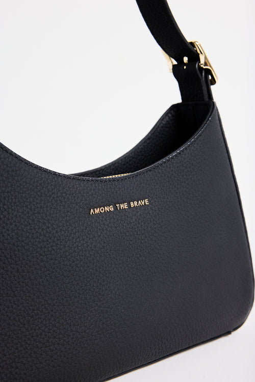 Black Leather Double Buckle Shoulder Bag