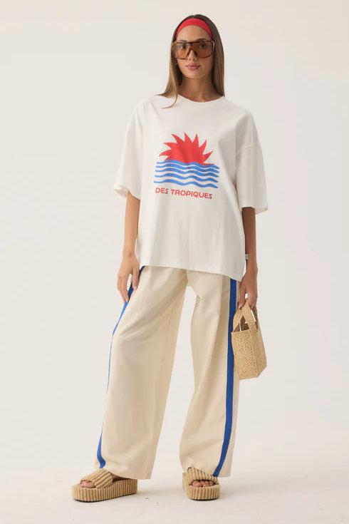 Woman wearing Tropiques Oversized Tee Warm White