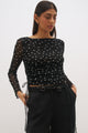 Vesper Black Polka Dot Side Gather Mesh LS Top
