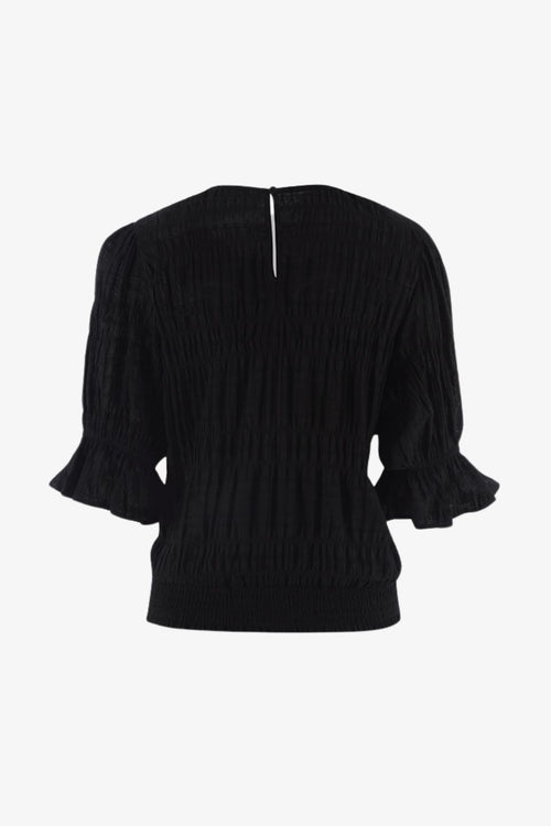 black shirred blouse