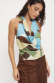 Essence Abstract Painterly Multi Cowl Neck Sleeveless Top